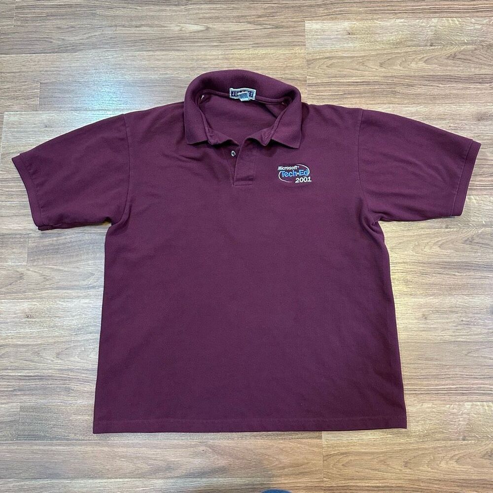 Jerzees Microsoft Tech-Ed 2001 conference Short Sleeve Collared Shirt Maroon | M